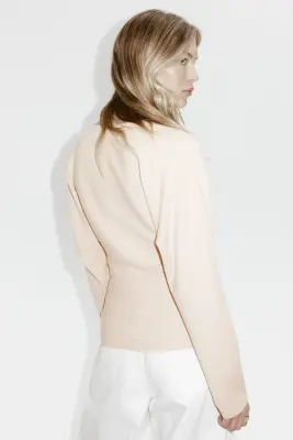 Top à encolure en V en maille - Beige clair — photo 2