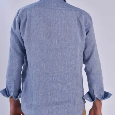 Chemise Zeus en lin bleu chambray — photo 4