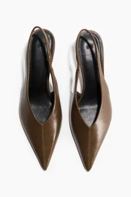 Escarpins à bride arrière avec talon kitten heel - Vert kaki foncé — photo 1