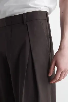PANTALON LARGE DÉCONTRACTÉ À PLIS - BRUN — photo 2