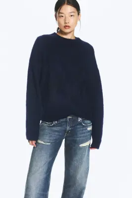Pull oversize en maille de mohair mélangé - Bleu foncé chiné — photo 2