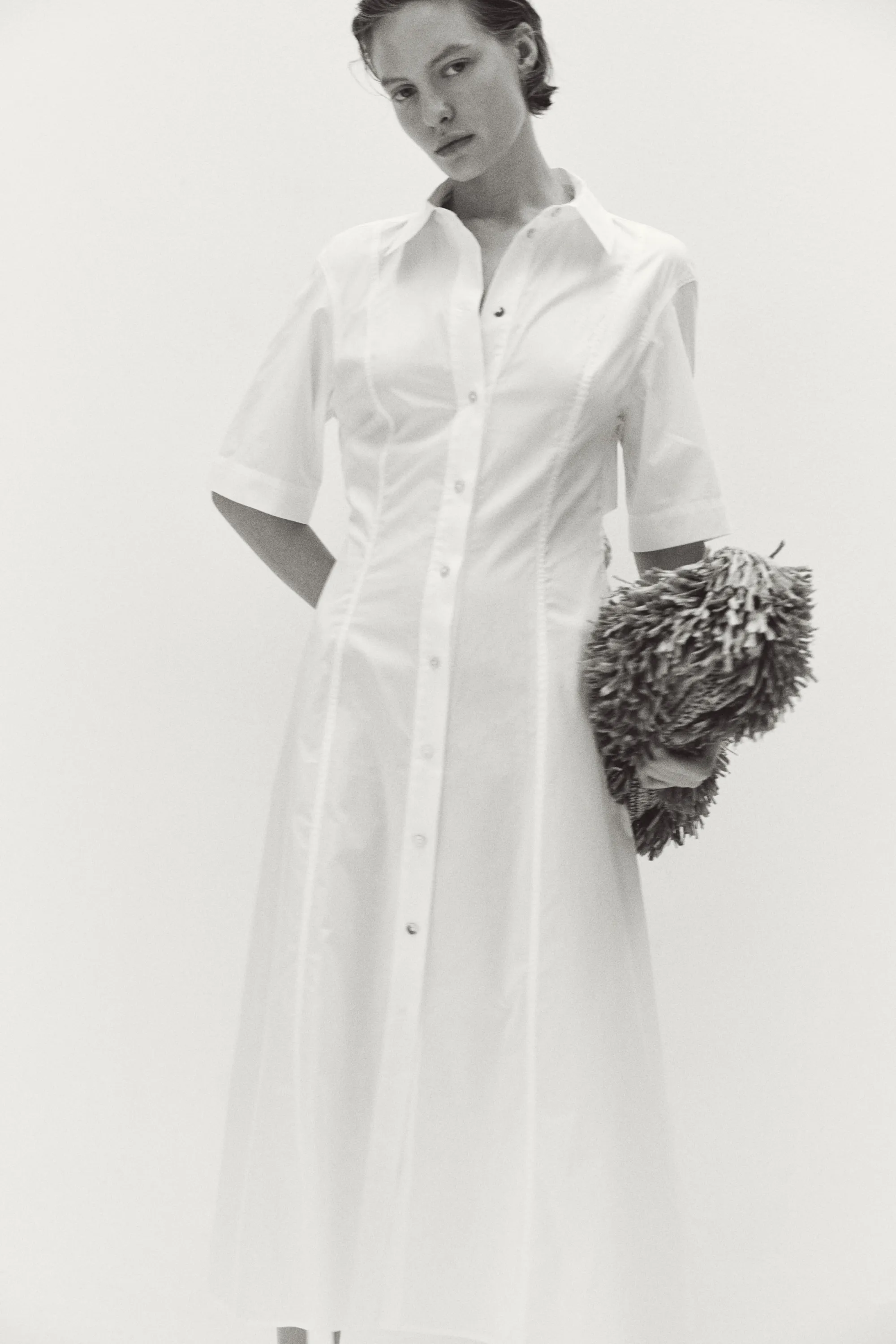 Robe en popeline avec liens à nouer dans le dos - Crème