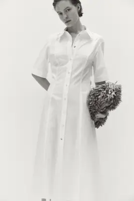 Robe en popeline avec liens à nouer dans le dos - Crème — photo 1