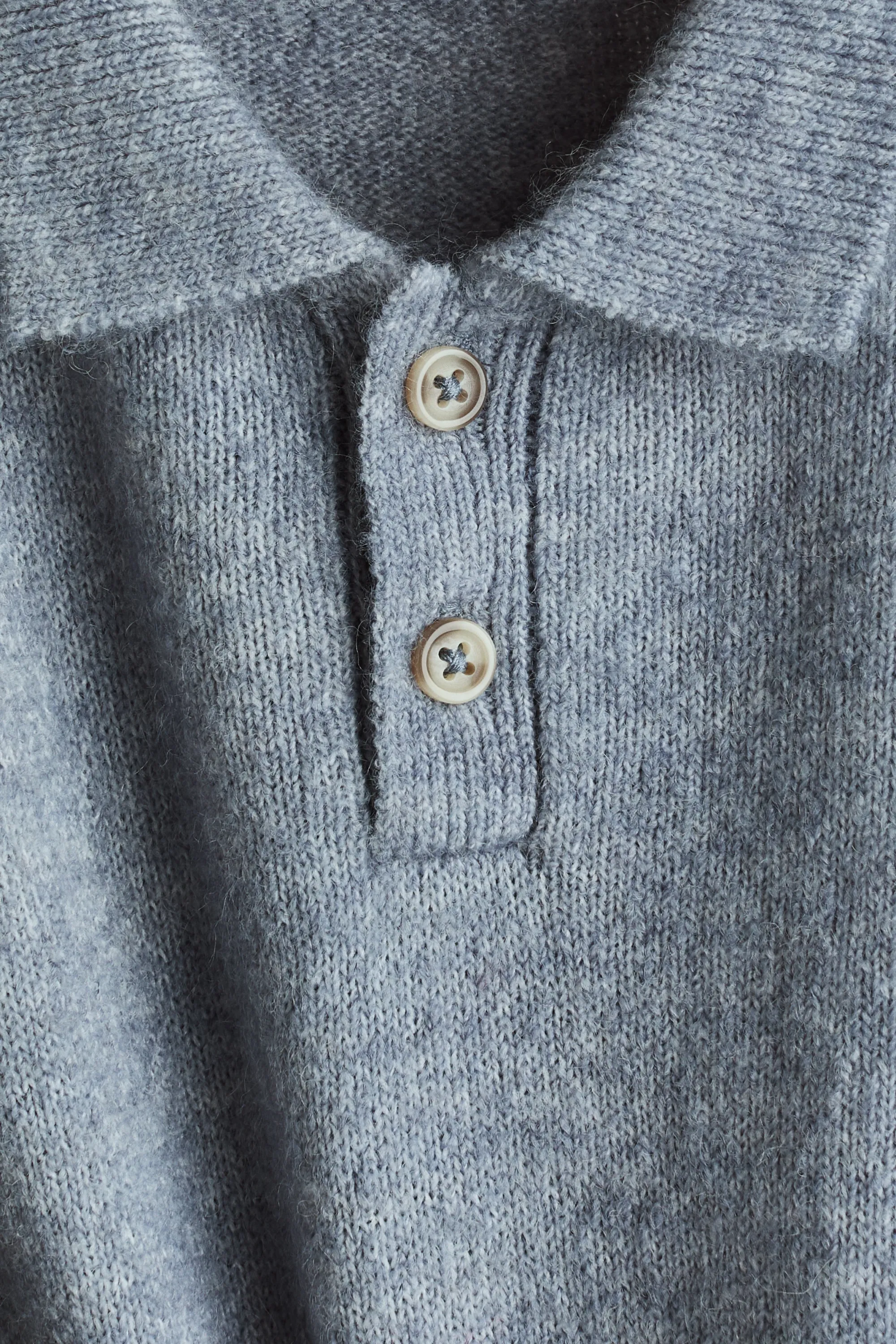 Pull façon polo en maille fine - Bleu ancien clair