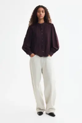 Blouse à manches bouffantes avec dentelle - Violet foncé — photo 1