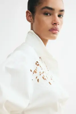 Chemise oversize avec broderie anglaise - Blanc — photo 2