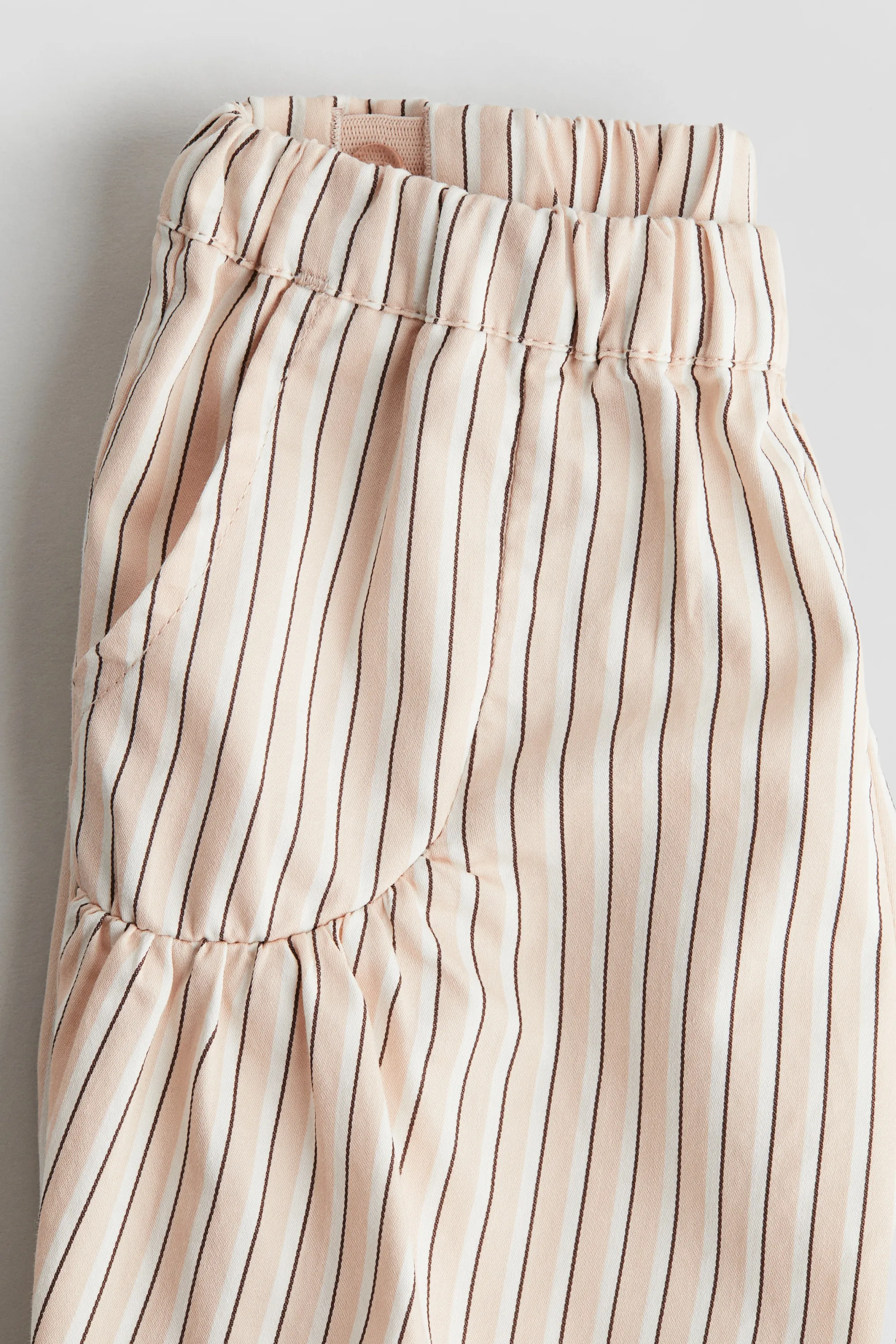 Pantalon volanté en popeline de coton - Pêche clair/rayé