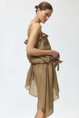 Robe asymétrique volantée - Vert kaki — photo 3
