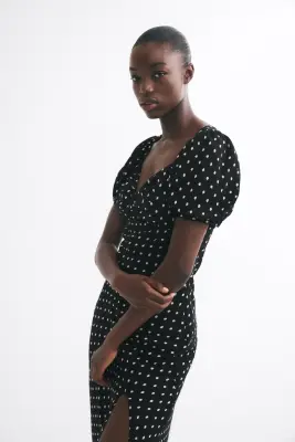 Robe maxi à manches bouffantes - Noir/pois — photo 3