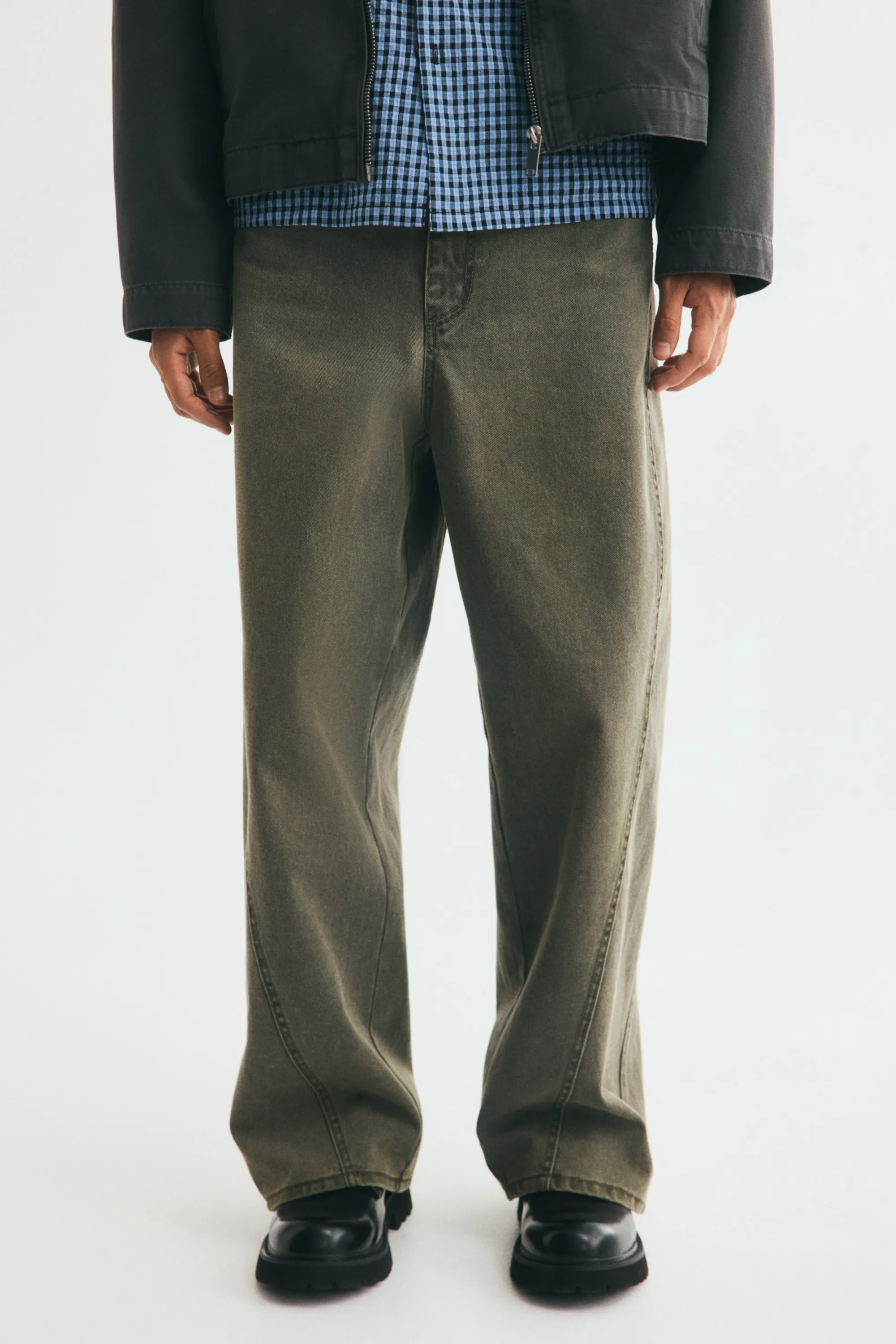 Jean Loose Wide à coutures tournantes - Vert denim