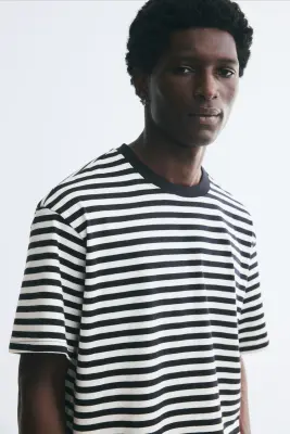T-shirt Relaxed Fit - Bleu marine/rayé — photo 1