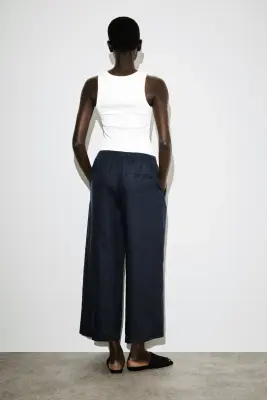 JUPE-CULOTTE EN LIN - BLEU MARINE — photo 3