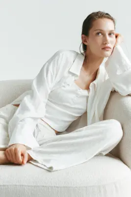 Pantalon de pyjama en pointelle - Gris clair chiné — photo 2