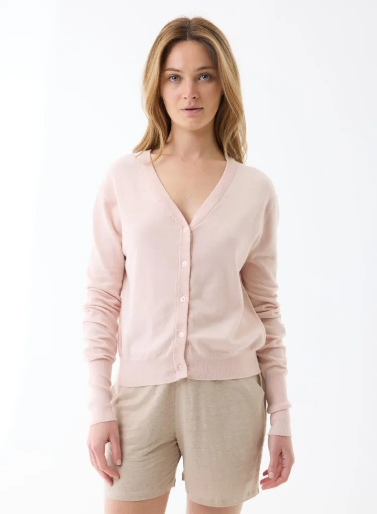 Gilet Poudre Manches Longues Col V en Coton organique / Elasthanne
