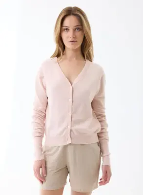 Gilet Poudre Manches Longues Col V en Coton organique / Elasthanne