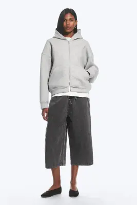 Sweat à capuche zippé oversize en scuba - Gris chiné — photo 1