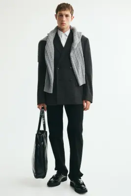 Veste Relaxed Fit à fermeture croisée - Gris foncé/carreaux — photo 2