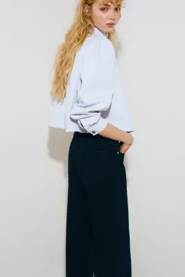 Wide High Waist Jeans - Bleu denim marine — photo 2