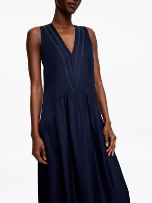 Robe longue avec empiècements en organza - Bleu foncé — photo 2