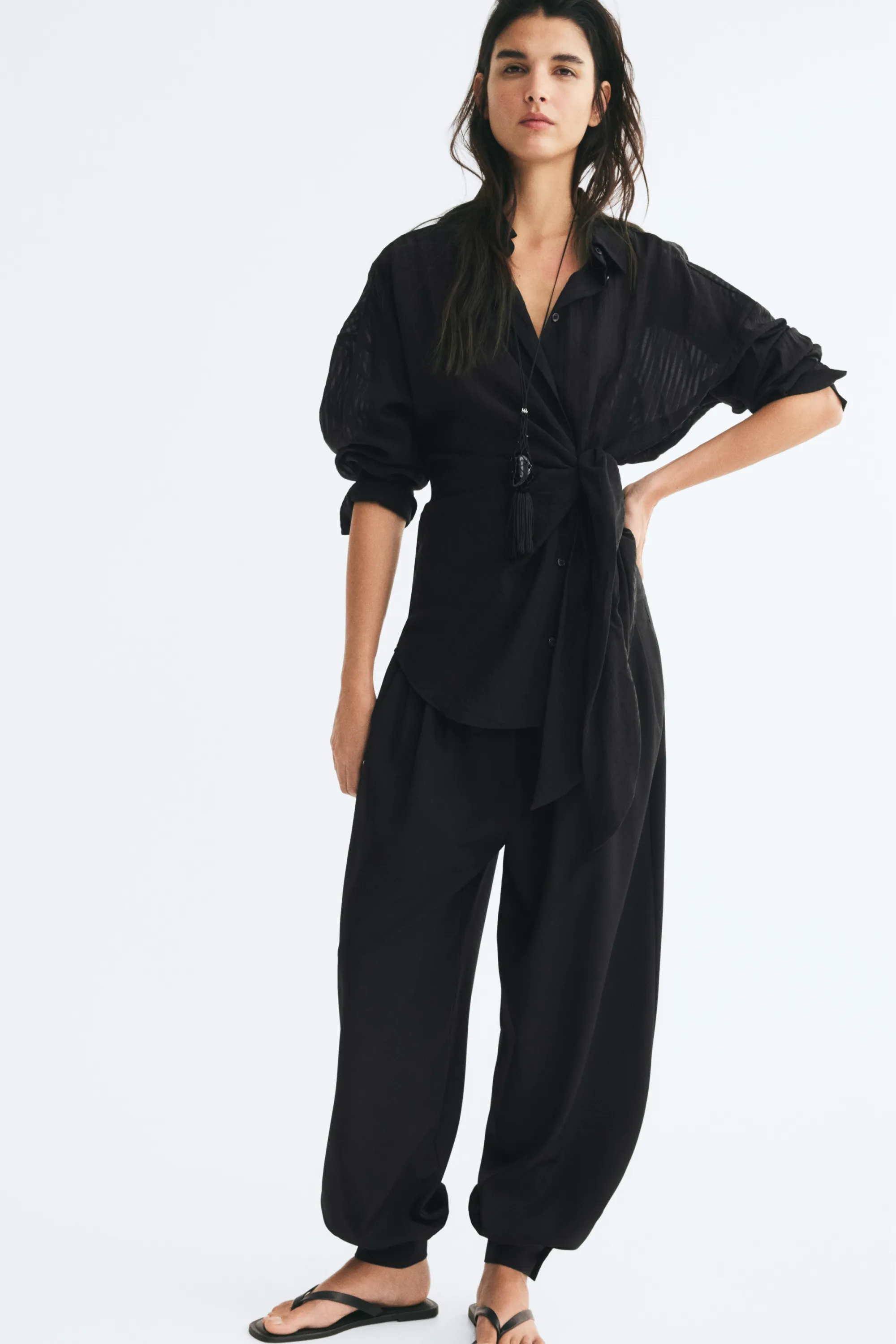 Chemise avec détail à nouer - Noir