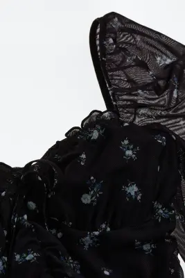 Robe froncée en mesh - Noir/fleuri — photo 2