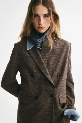 Blazer à fermeture croisée - Taupe/motif pied-de-poule — photo 2