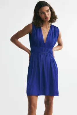 Robe drapée avec détail à nouer - Bleu foncé — photo 1