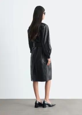 Robe ceinturée en cuir - Noir — photo 5