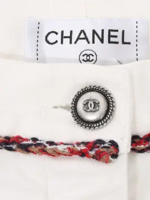Jean taille haute droit en coton blanc liseré tweed bleu rouge Prix boutique 2800€ Taille XS — photo 2
