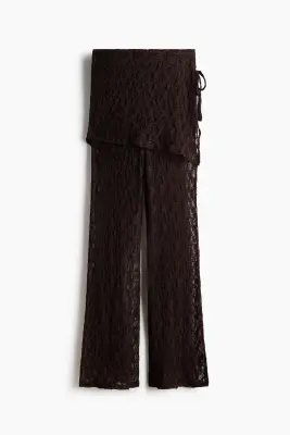 Pantalon en dentelle avec jupe superposée - Marron foncé — photo 3