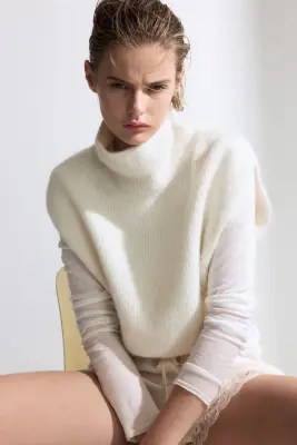 Pull sans manches avec col cheminée - Crème — photo 4