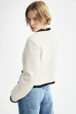 Veste frangée en maille bouclette - Crème — photo 4