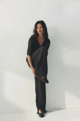 Pantalon en viscose avec dentelle - Gris foncé — photo 2