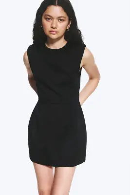 Mini-robe en sergé sans manches - Noir — photo 1