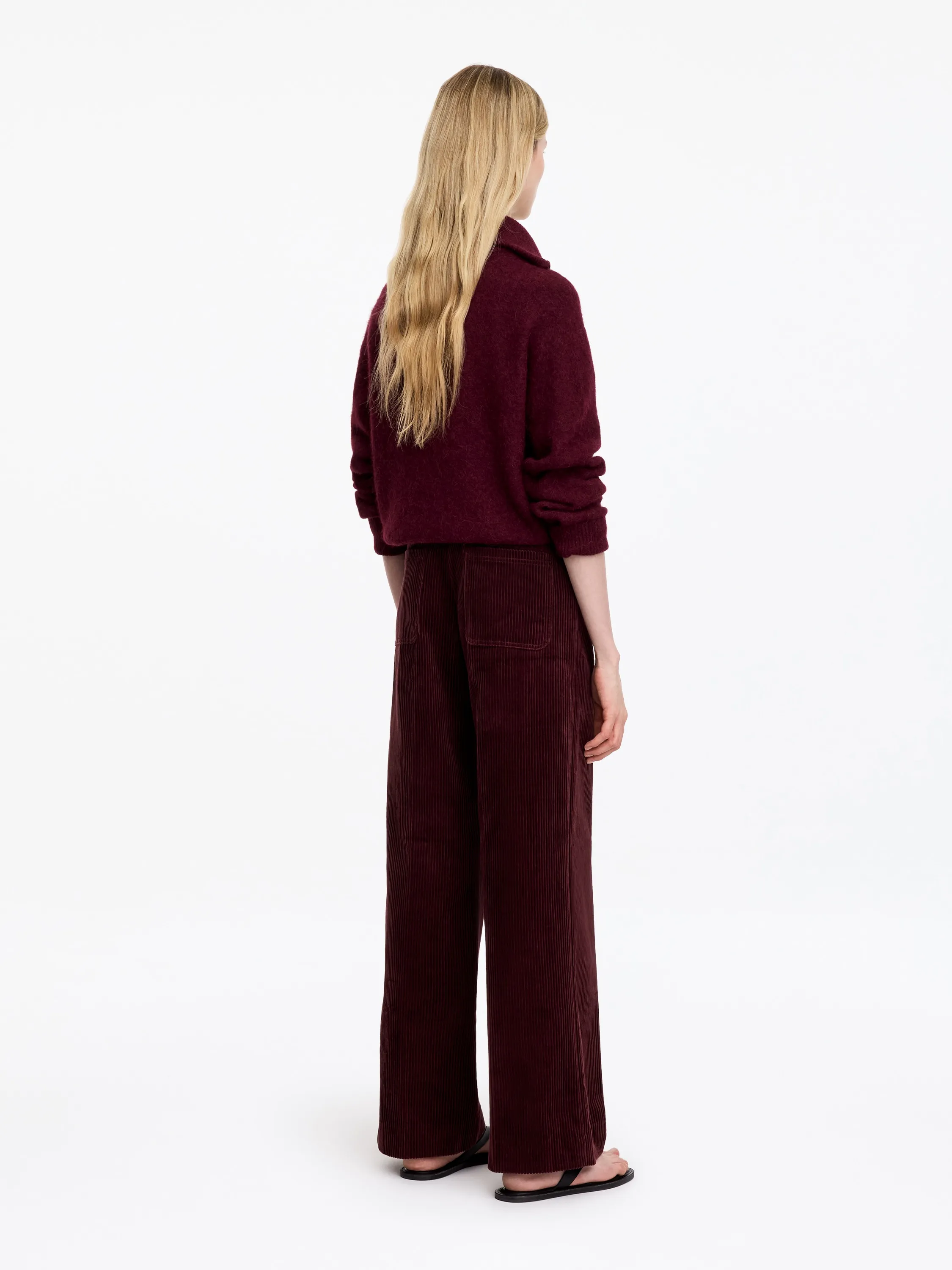 Pantalon à jambes larges en velours côtelé - Bordeaux
