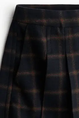 Jupe-short plissée en laine mélangée - Bleu marine/carreaux — photo 5
