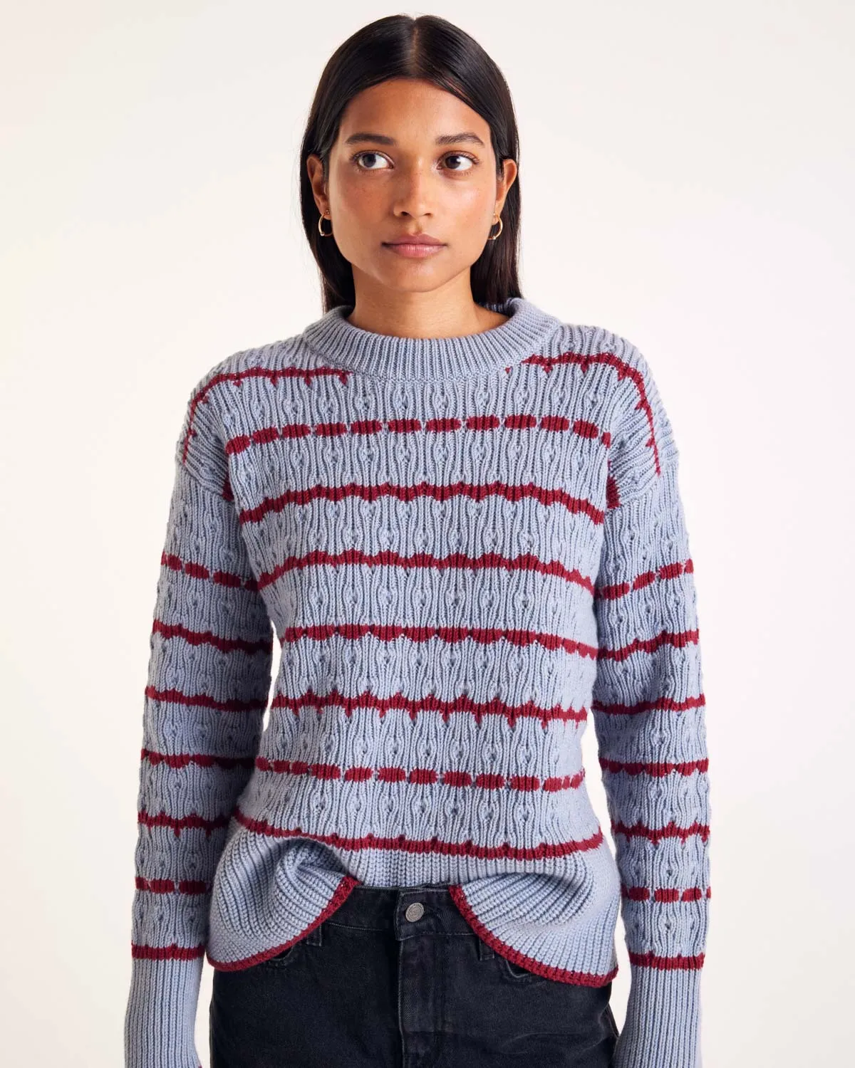 Pull Madeleine rayures bleu et bordeaux