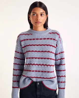 Pull Madeleine rayures bleu et bordeaux — photo 1