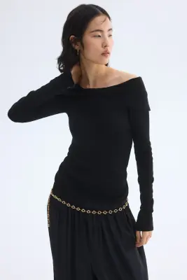 Top épaules nues avec détail torsadé - Noir — photo 1