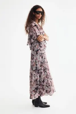 Robe plissée avec volants - Noir/fleuri — photo 2
