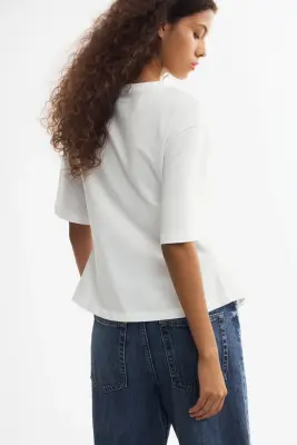 Top plissé en coton - Blanc — photo 4