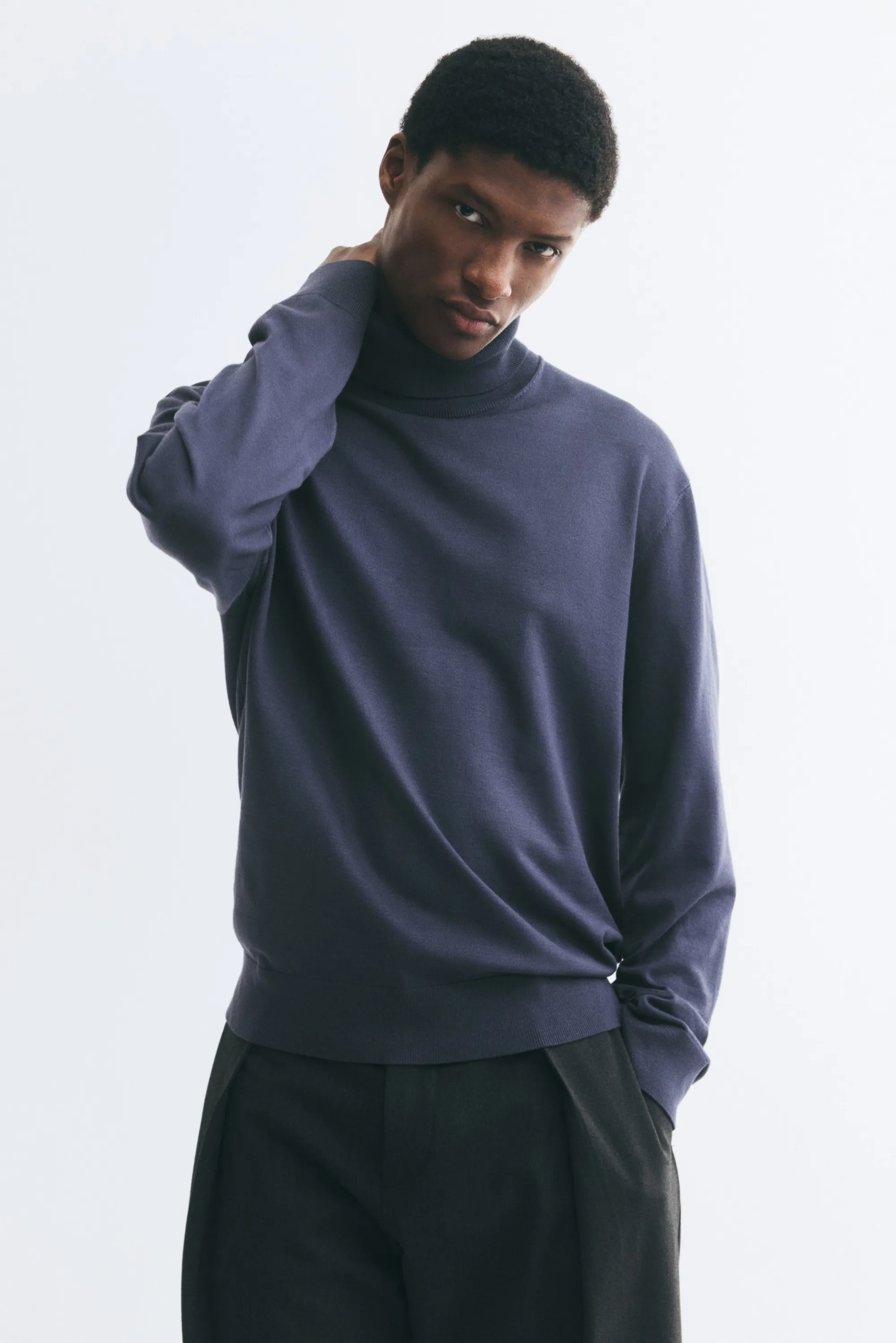 Regular Fit Fine-knit polo-neck jumper - Bleu marine