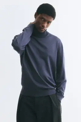 Regular Fit Fine-knit polo-neck jumper - Bleu marine — photo 1
