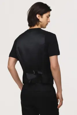 Gilet de costume Slim Fit en lin - Noir — photo 2