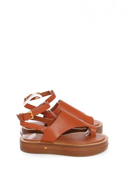 Sandales à plateforme bois en cuir camel boucles cheville Prix boutique 600€ Taille 37