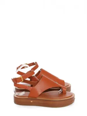 Sandales à plateforme bois en cuir camel boucles cheville Prix boutique 600€ Taille 37