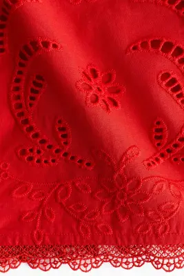 Top en coton avec broderie anglaise - Rouge vif — photo 4