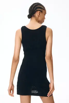 Robe avec détail en maille pointelle - Noir — photo 2
