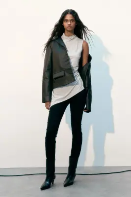 Top asymétrique avec col cheminée - Gris clair chiné — photo 1