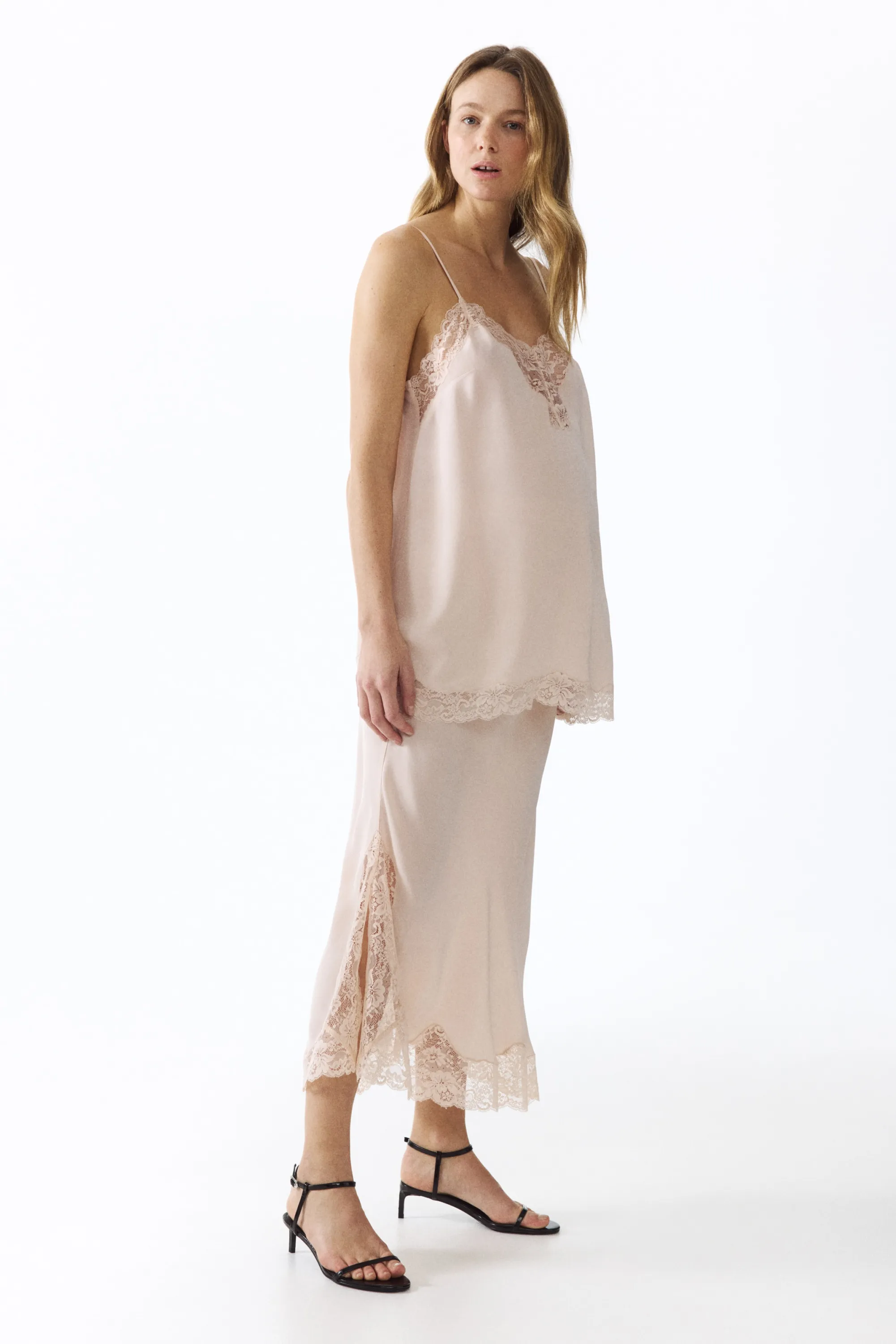 MAMA Jupe en viscose avec dentelle - Rose clair